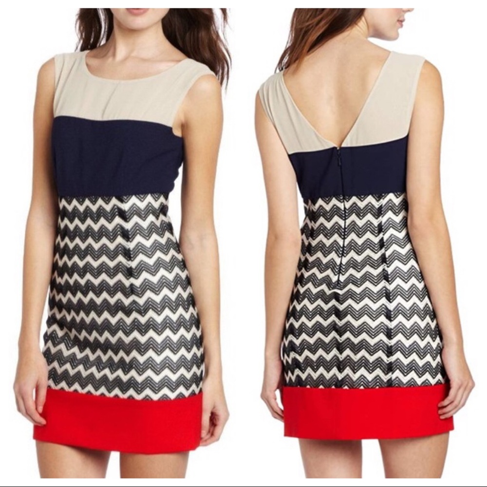 Max and Cleo Womens Ava Sleeveless Lace Overlay Dress Black Red Chevron size 2